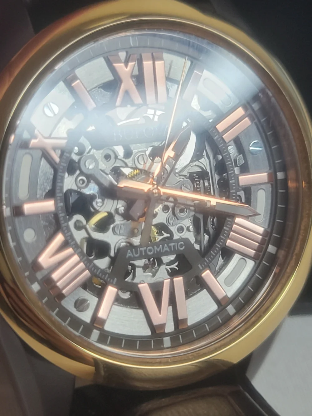 Bulova Men's Sutton Automatic Skeleton Brown Leather Watch 43MM 98A165
